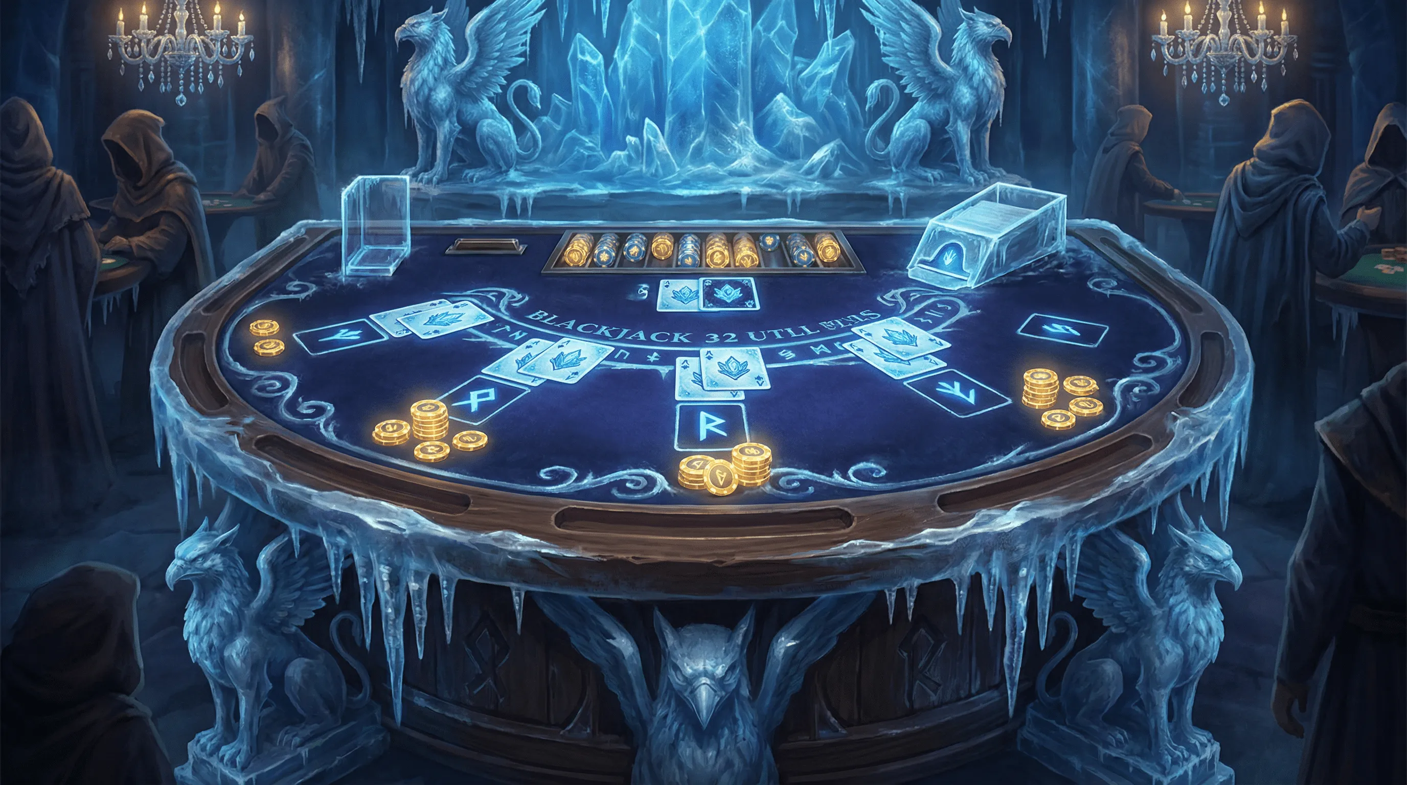 Mesa de Blackjack elegante com tema de gelo no vaidebet
